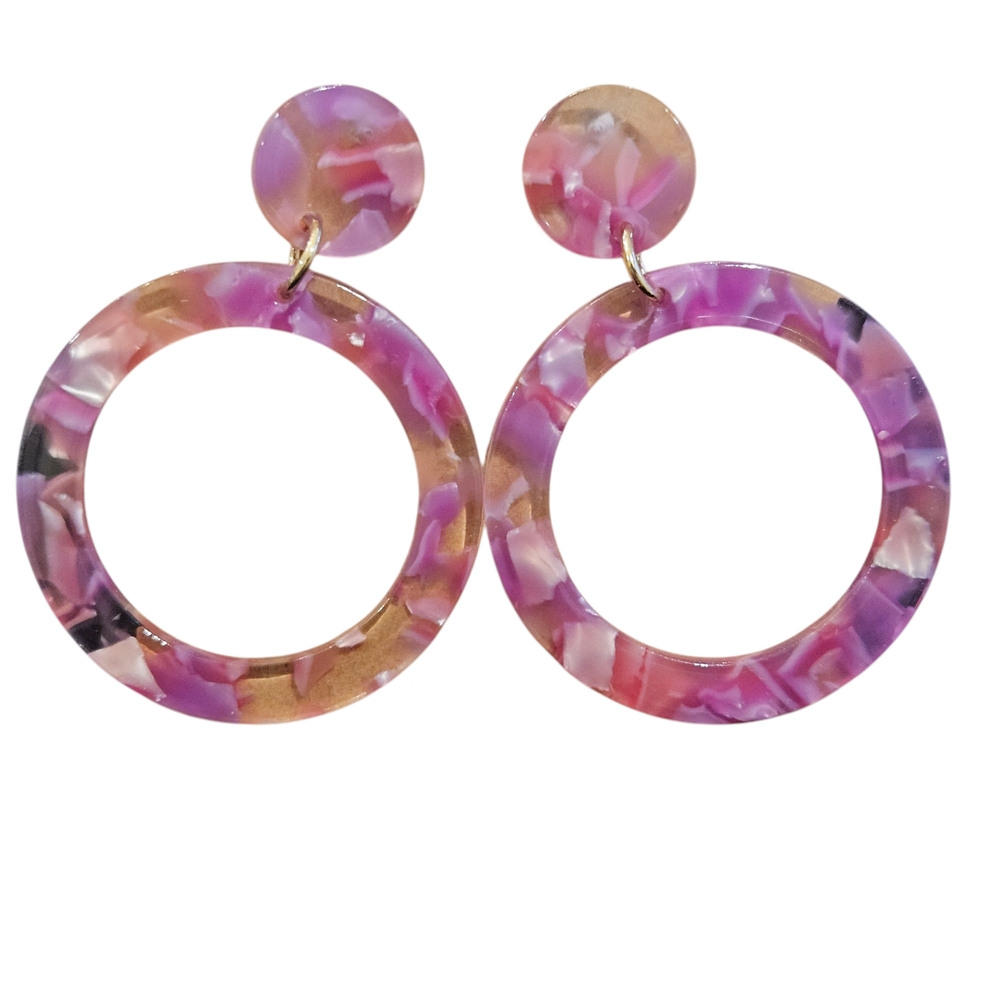 NWT - Handmade Acrylic Pink and Purple Hoop Earrings